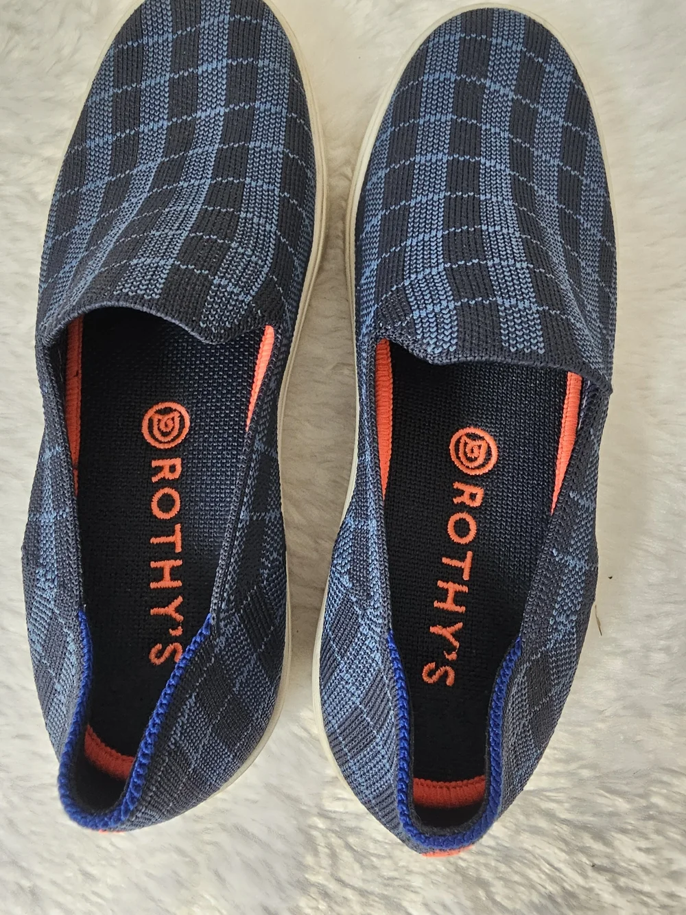 Rothy's The Sneaker Retired Indigo Gingham Slip On Shoes